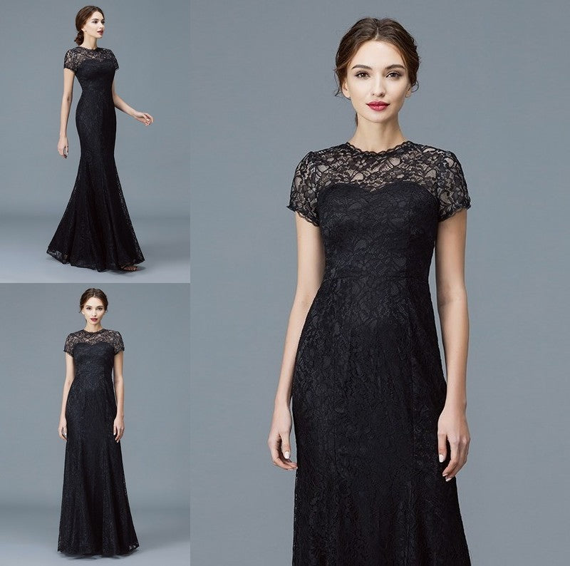 Trumpet/Mermaid Scoop Short Sleeves Lace Floor-Length Mother of the Bride Dresses DFP0007311