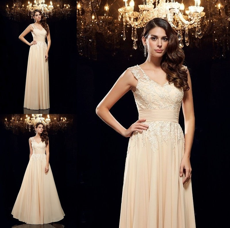 A-Line/Princess Straps Applique Sleeveless Long Chiffon Mother of the Bride Dresses DFP0007358