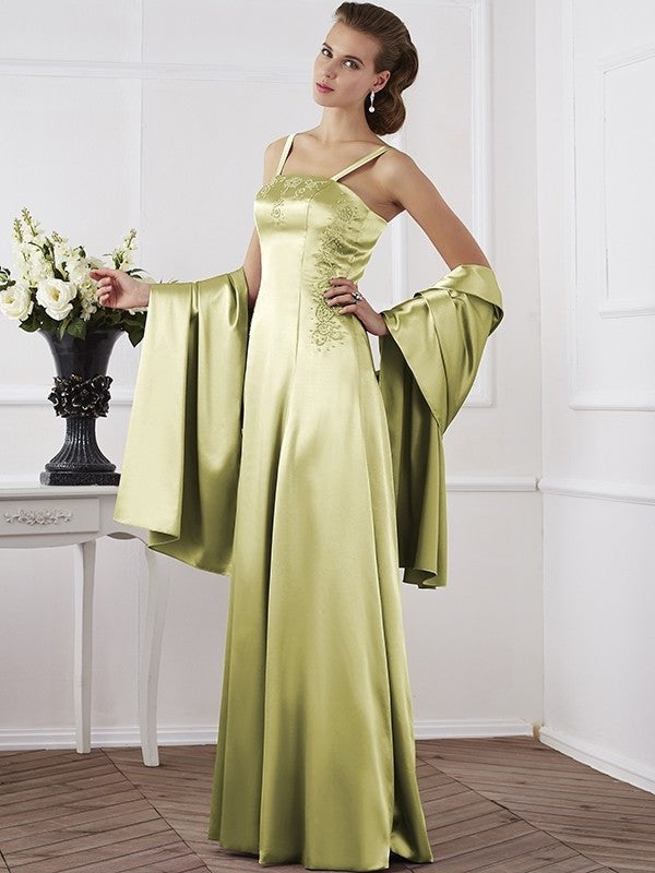 A-Line/Princess Spaghetti Straps Sleeveless Beading Long Elastic Woven Satin Mother of the Bride Dresses DFP0005304