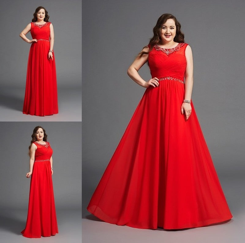 A-Line/Princess Scoop Beading Sleeveless Long Chiffon Plus Size Dresses DFP0003655