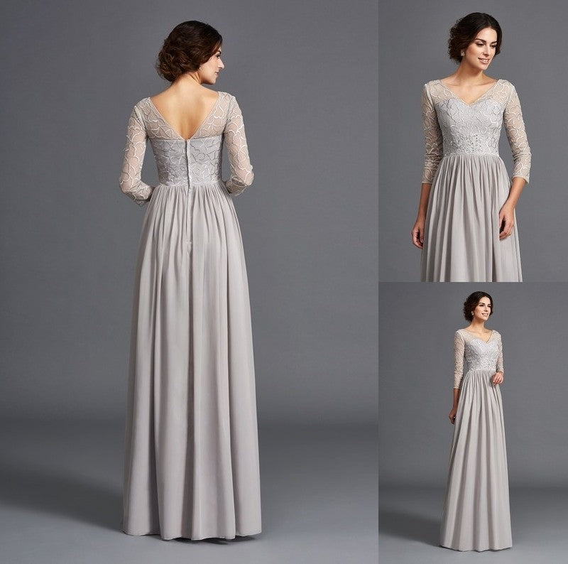 A-Line/Princess V-neck Ruffles 3/4 Sleeves Long Chiffon Mother of the Bride Dresses DFP0007308