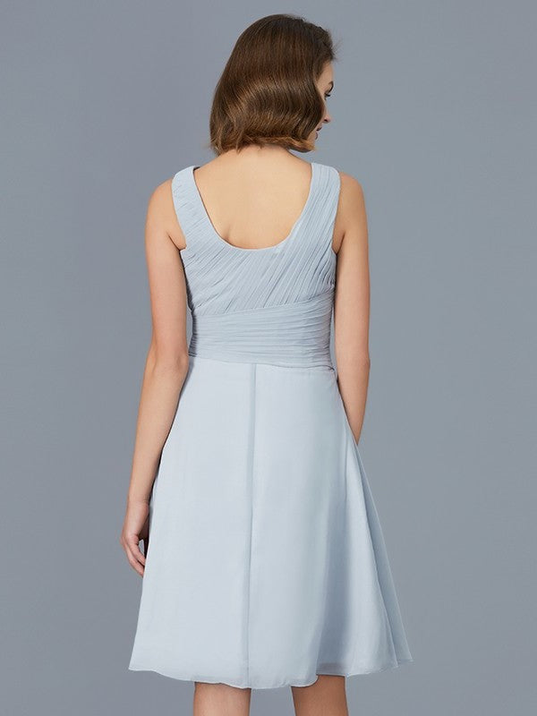 A-Line/Princess Scoop Ruffles Chiffon Knee-Length Sleeveless Mother of the Bride Dresses DFP0007224