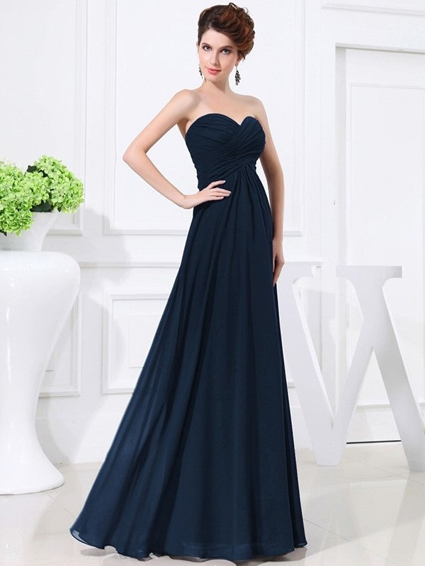 A-Line/Princess Sweetheart Sleeveless Chiffon Pleats Long Bridesmaid Dresses DFP0005559