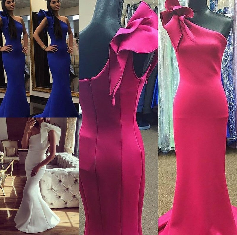 Trumpet/Mermaid Sleeveless One-Shoulder Ruffles Sweep/Brush Train Stretch Crepe Dresses DFP0002185