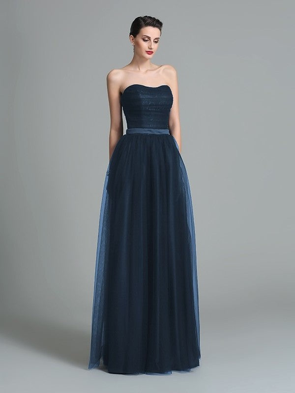 A-Line/Princess Sweetheart Ruffles Sleeveless Long Net Bridesmaid Dresses DFP0005472