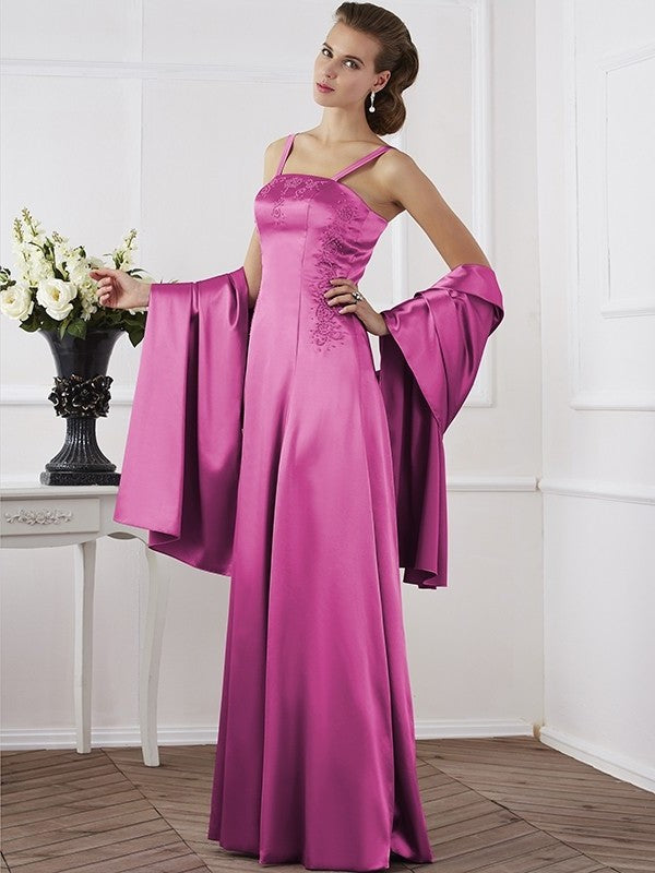 A-Line/Princess Spaghetti Straps Sleeveless Beading Long Elastic Woven Satin Mother of the Bride Dresses DFP0005304