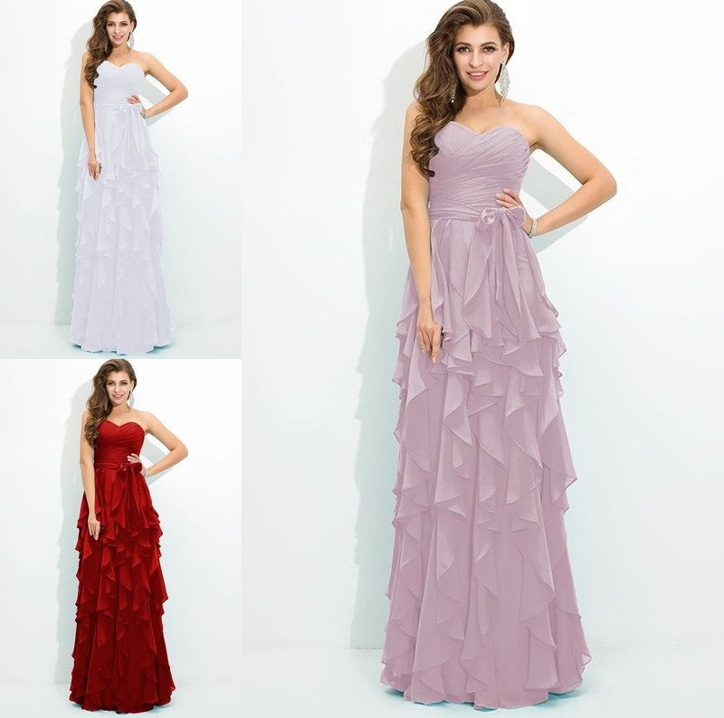 A-Line/Princess Sweetheart Layers Sleeveless Long Chiffon Bridesmaid Dresses DFP0005233